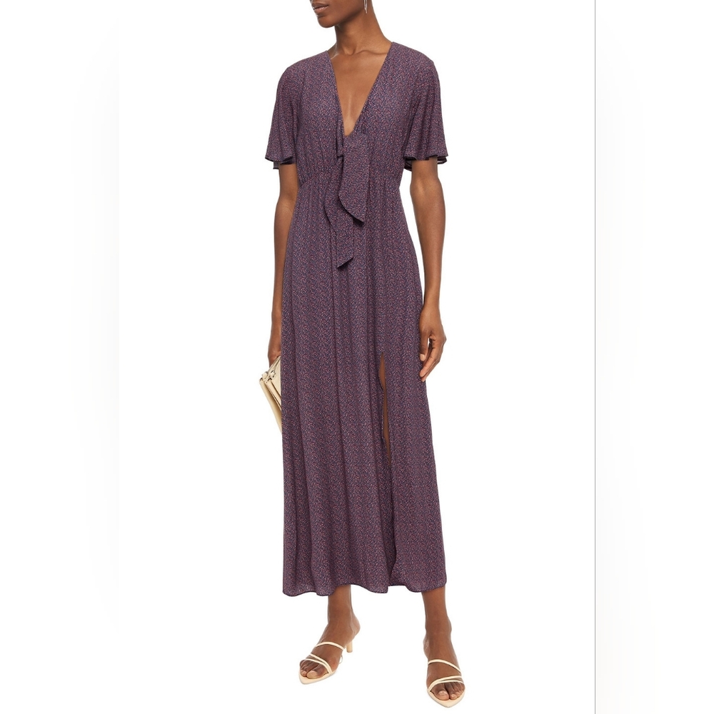 Charli Svea Knotted Floral Crepe Maxi Dress Blue Pink Tie Front